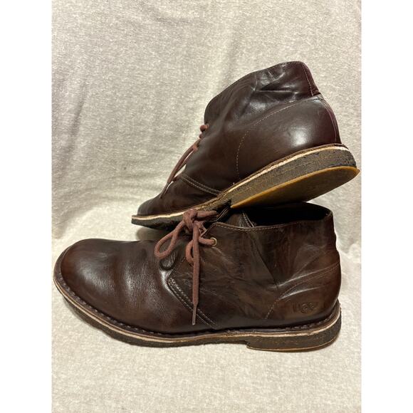 UGG Leighton Men’s Size 11 Crinkly Brown Leather Chukka Boots PLZ READ - Picture 3 of 16